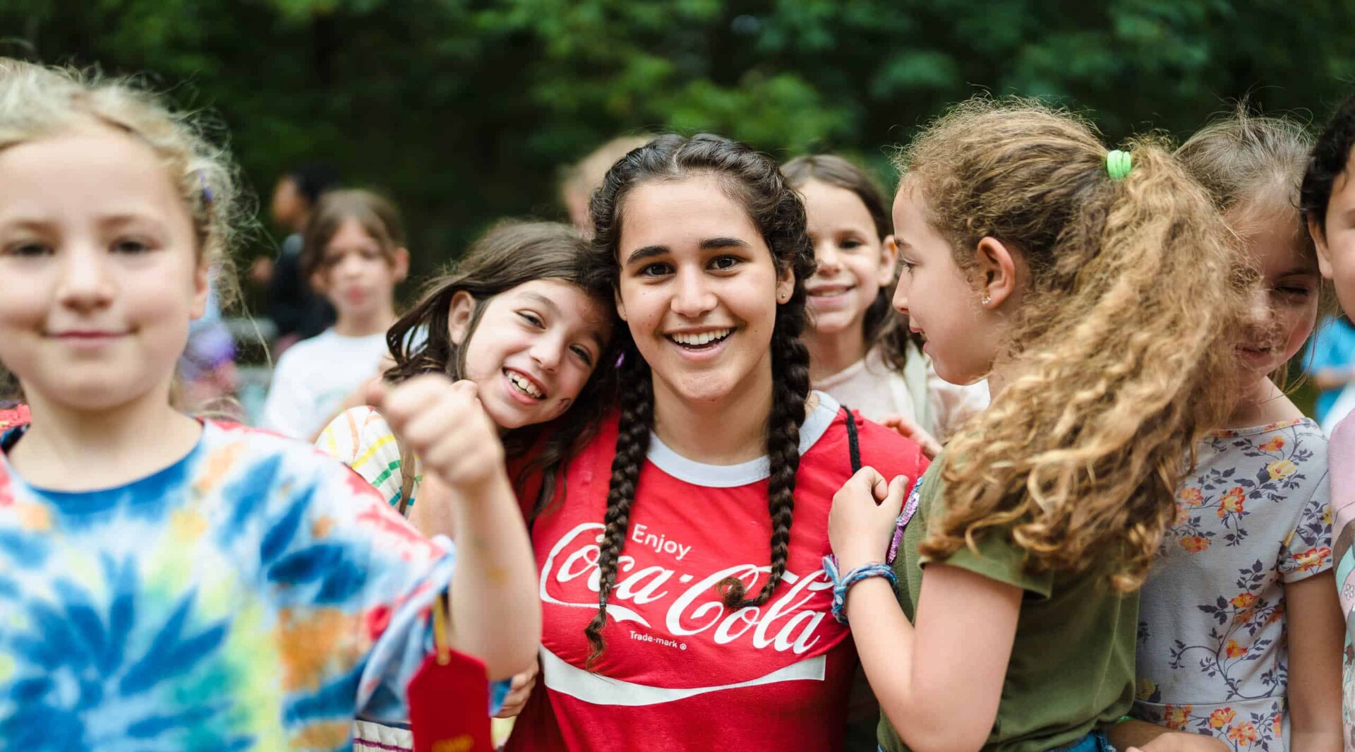 Girls with their counselor at Camp Grossman.