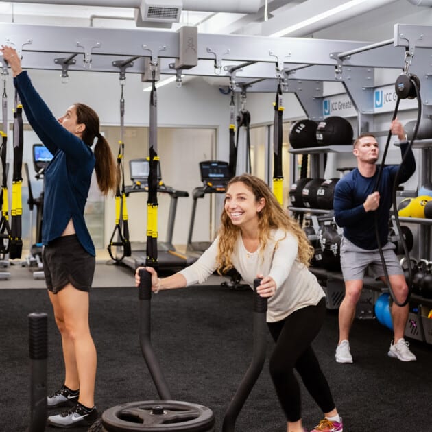 A group of people working out together.