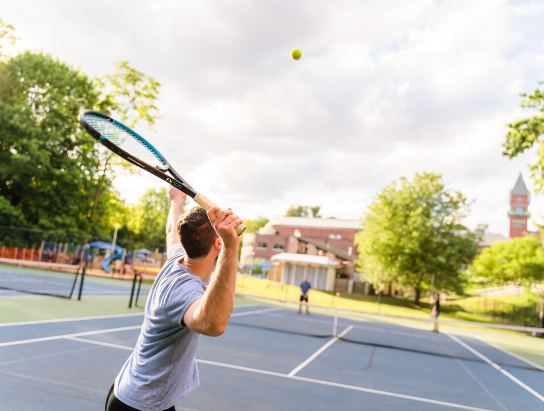 A person playing tennis.