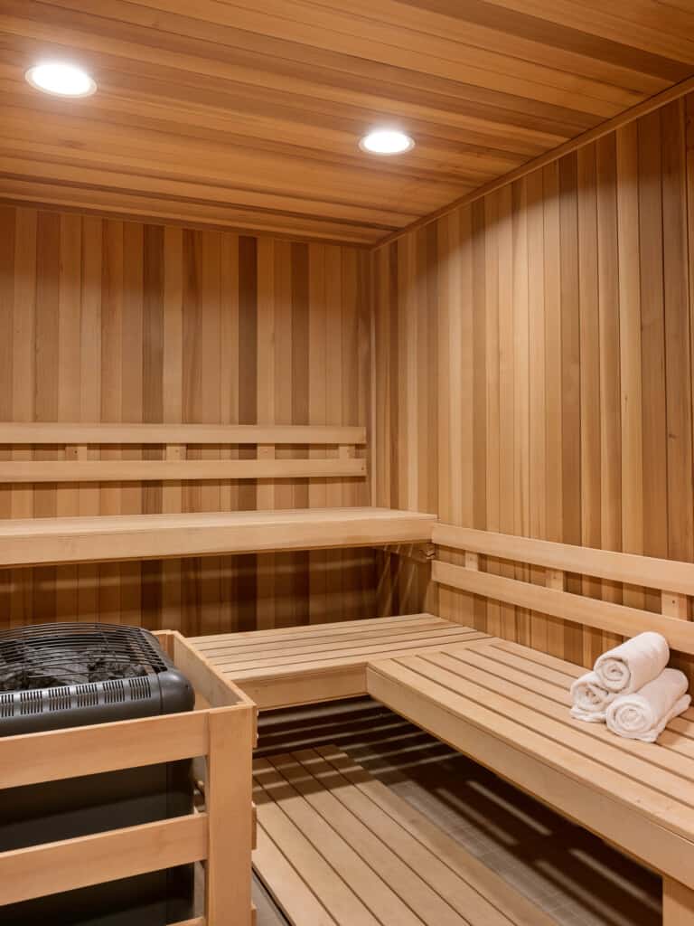 Sauna with towels.