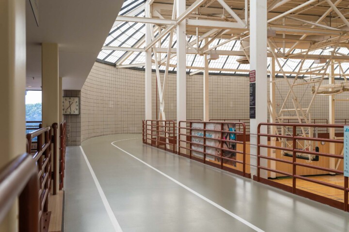 Mezzanine jogging track at JCC Greater Boston.