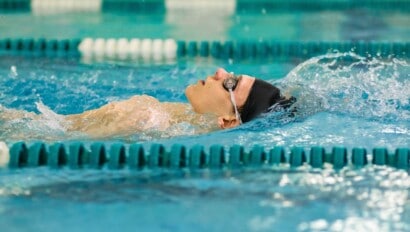 Man swimming laps at JCC Greater Boston.