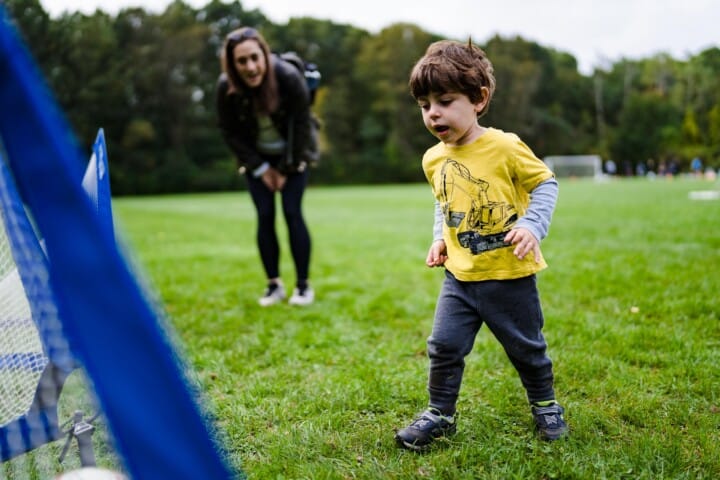 Boy playing soccer.